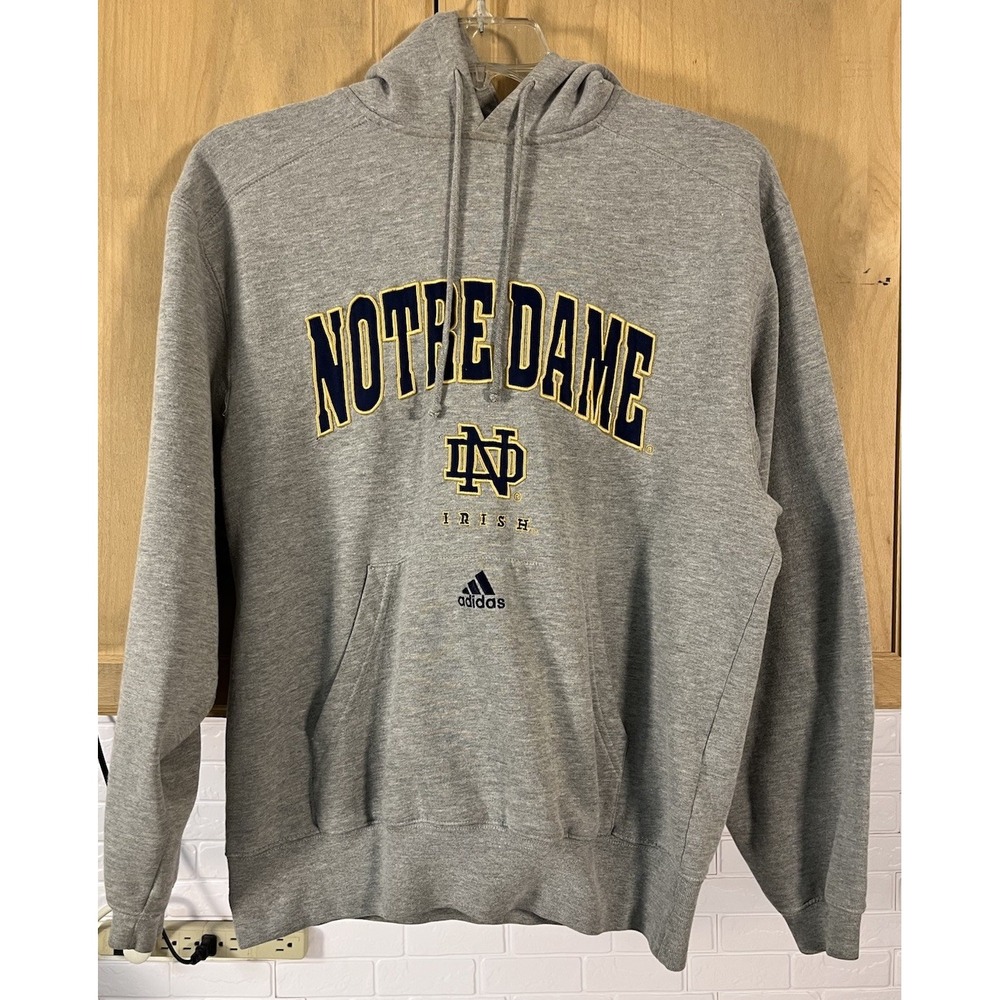 Adidas Hoodie Mens M Gray Notre Dame Fighting Irish Pullover Sweatshirt